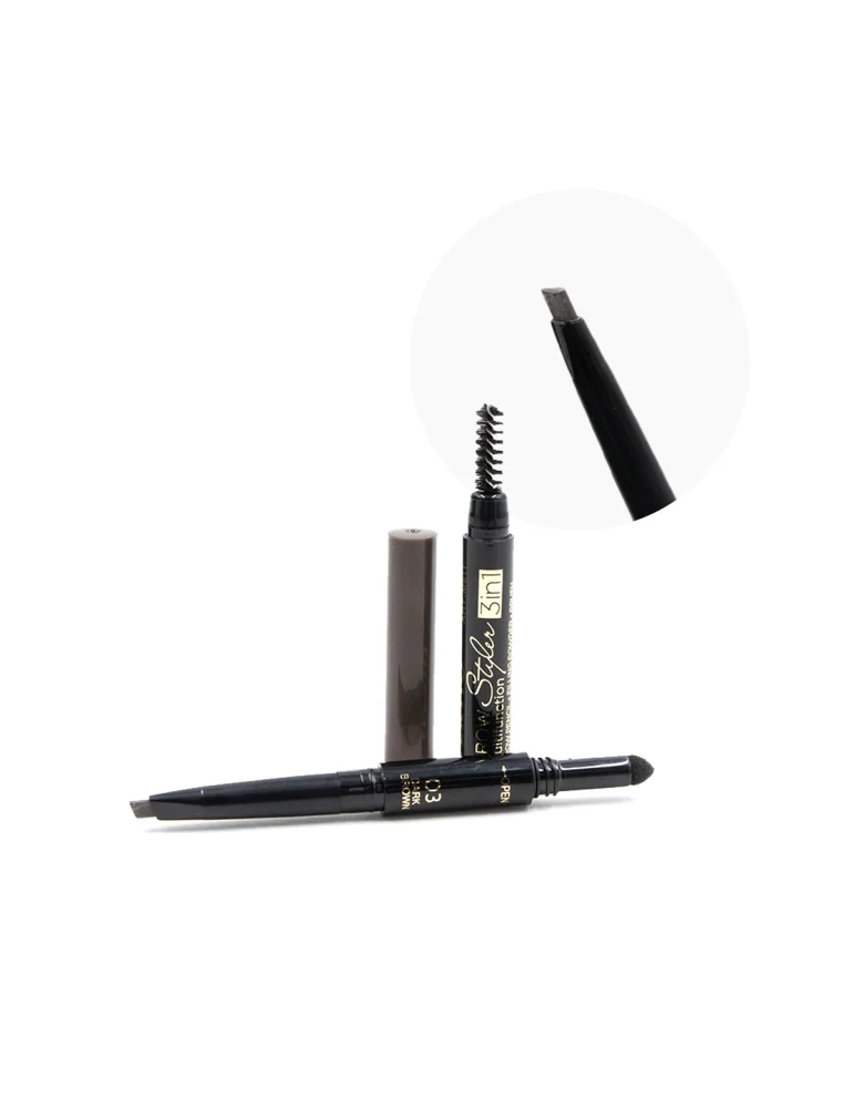 03 Lápis de sobrancelha marrom escuro 3 em 1 com pó e pincel 03 Lápis de sobrancelha marrom escuro 3 em 1 com pó e pincel