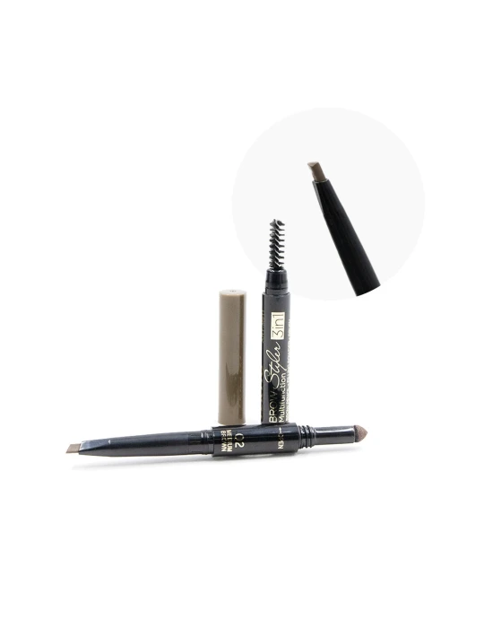 02 CRAYON À SOURCILS 3 EN 1 MARRON CLAIR AVEC POUDRE ET PINCEAU