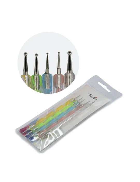 Lot de 5 pinceaux dotter pour l'art des ongles, 2 pièces