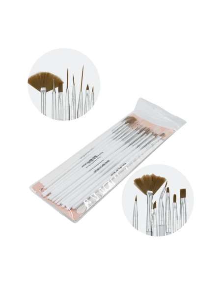 Kit de 15 pinceaux pour nail art blanc 2 pièces